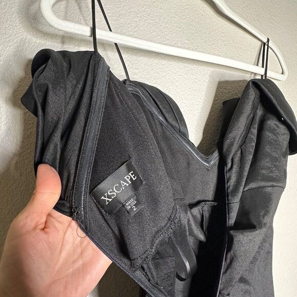 Xscape Off the Shoulder Cap Sleeve Stretch Taffeta Dress Size 2 Black Formal - Picture 9 of 12